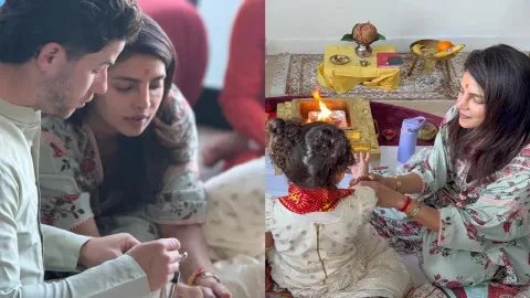 Priyanka Chopra & Nick Jonas Celebrate Dussehra in LA, Show Off Green Attire