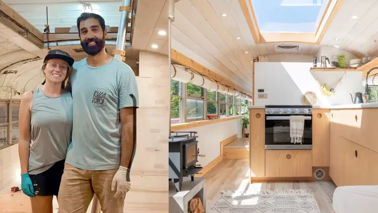 Tanya Nestoruk, Arya Touserkani Convert $7,200 School Bus into $30,000 Mobile Home