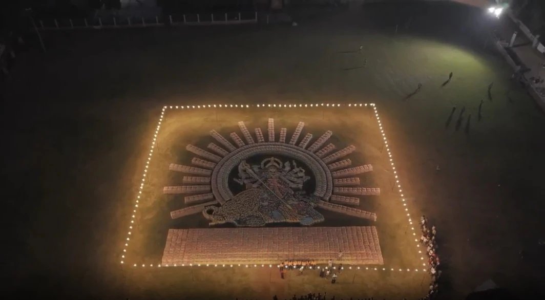 Adani Cement Builds 70‑ft Maa Durga Tribute Using 15,000 Bags at Kymore