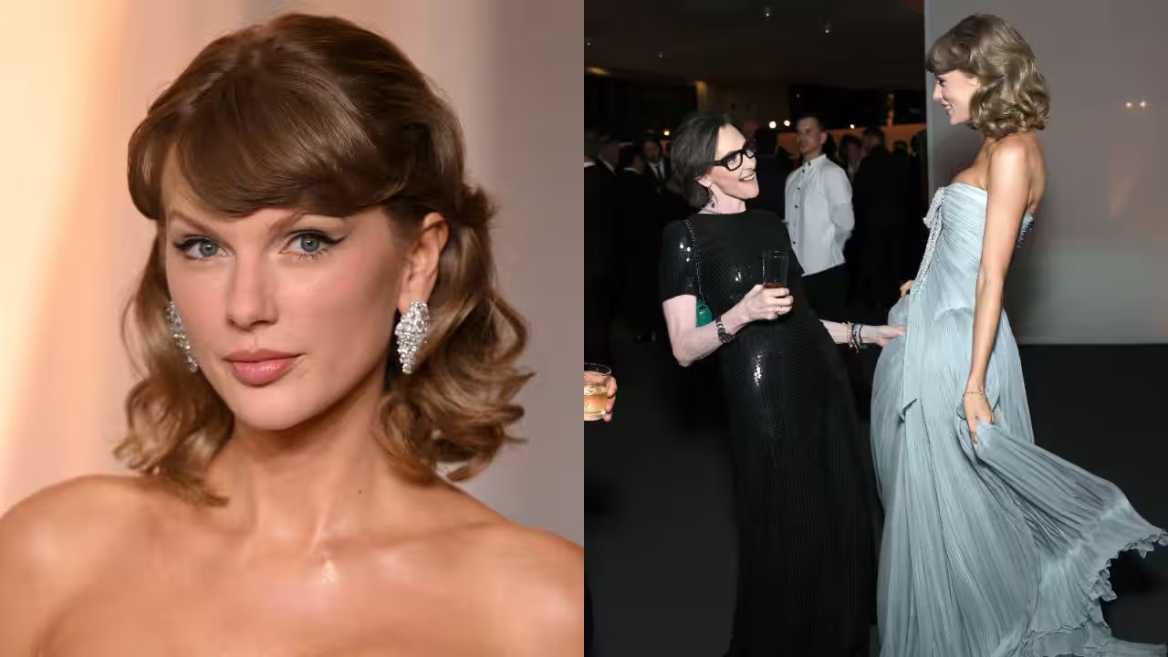 Taylor Swift’s Academy Gala Look: Warm Pink Lipstick, Soft Eye Makeup, and Light Sparkle