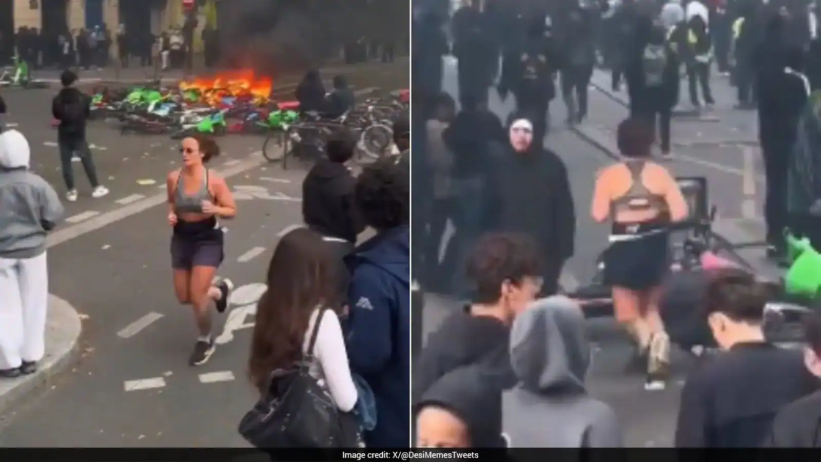 Viral Video Shows Woman Jogging Past Burning Barricade Amid France Protests