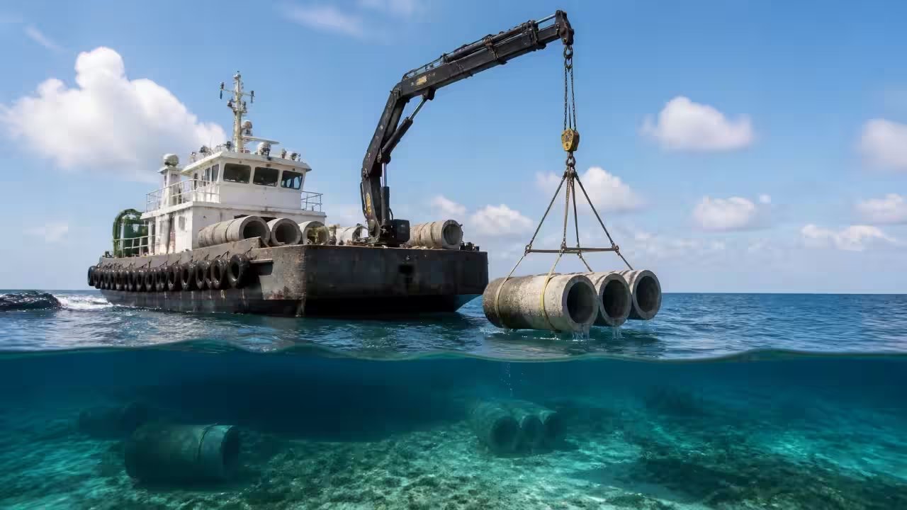 Jacksonville Sinks 200 Concrete Pipes 90 Feet Offshore to Build New Fish Habitat