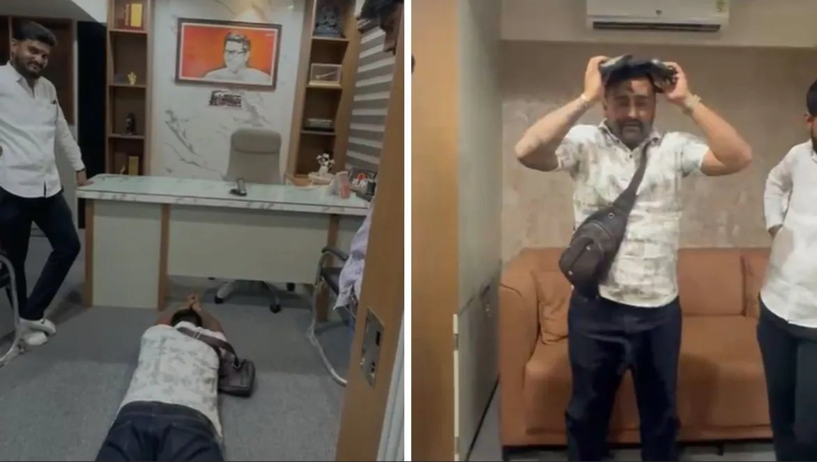 MNS Workers Force Influencer Prostrate Before Raj Thackeray Photo in Pune