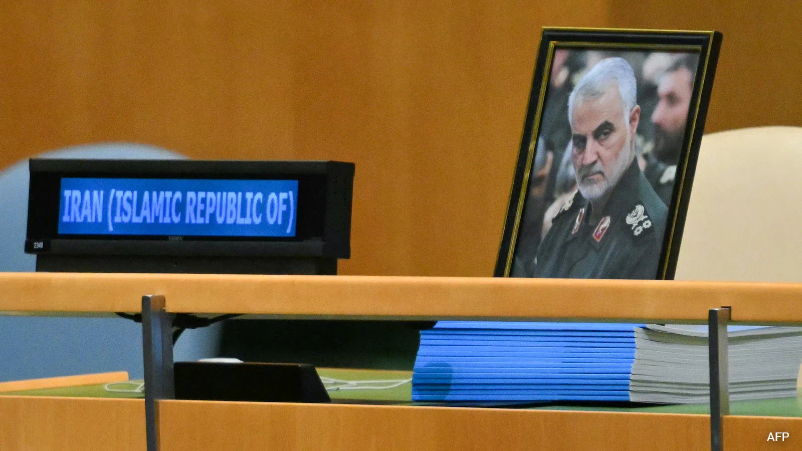 Iran Leaves Soleimani Portrait on UN Desk as Netanyahu Speaks