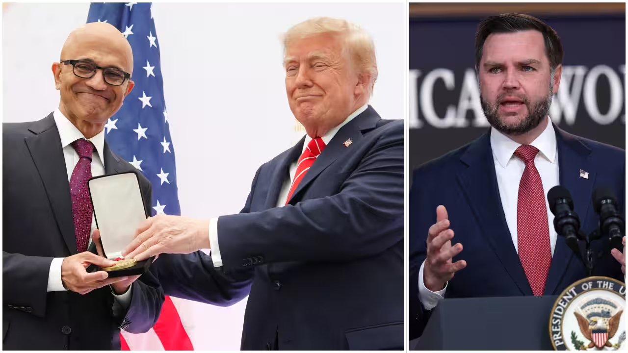JD Vance Targets Microsoft Workers While Trump Honors Satya Nadella with Tech Award