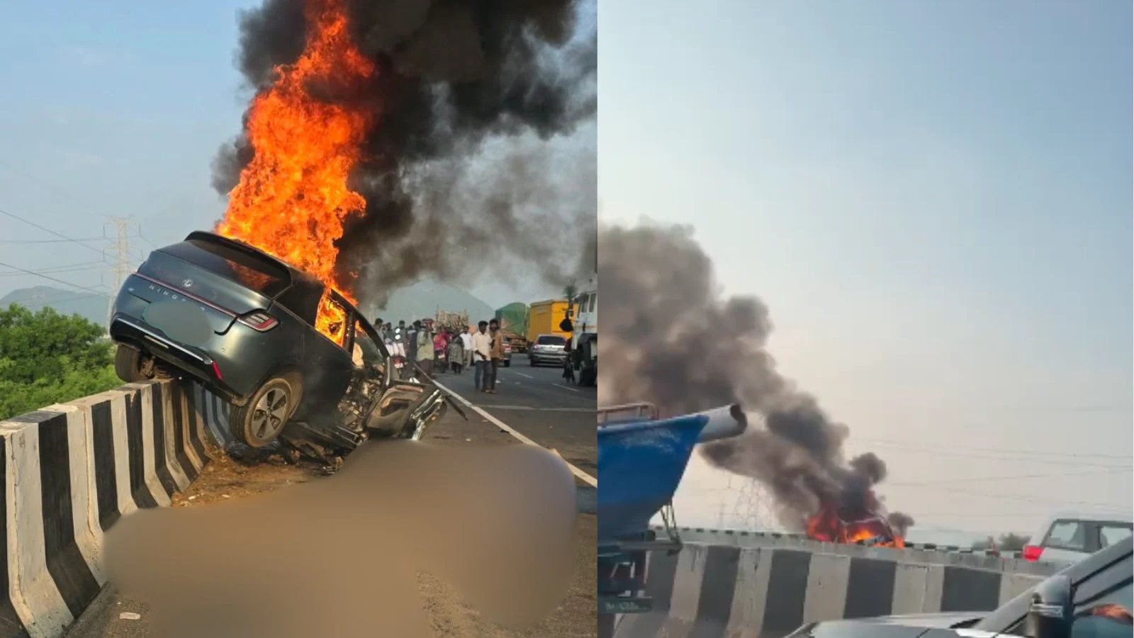Electric Vehicle Hits Divider, 4 Killed on Vijayawada West Bypass