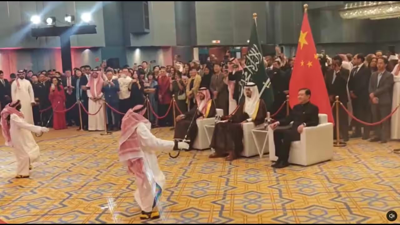 Chinese Robots in Thobes Perform Saudi Ardah Dance at Riyadh Reception