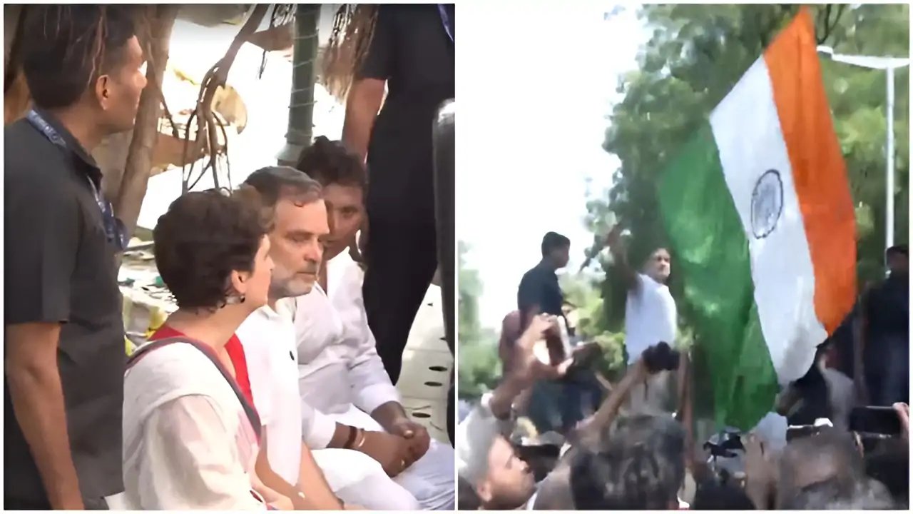 Rahul Gandhi Clamps Barricades, Priyanka Gandhi Detained During ECI Protest, New Delhi