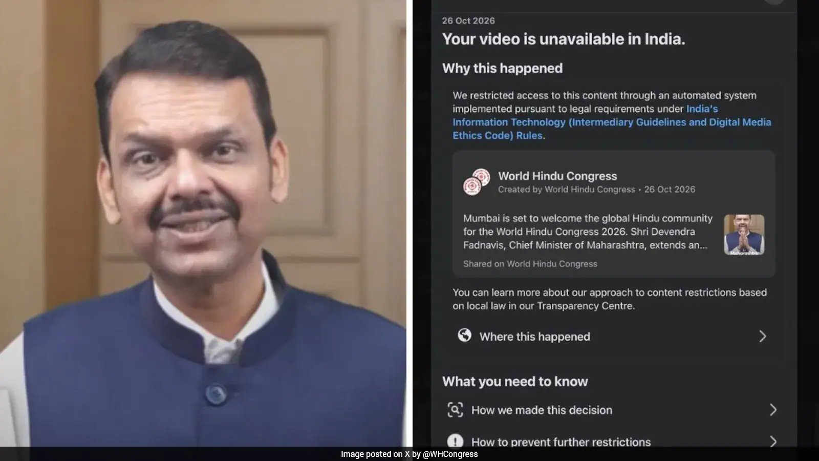 VHP Threatens Legal Action After Meta Removes Fadnavis Video