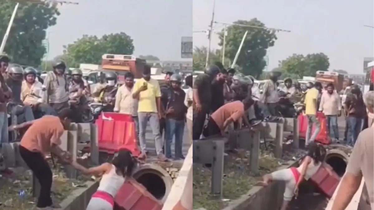 Foreign Woman Walks Inside Drain on Delhi's NH48 Mahipalpur – 20 Oct 2026