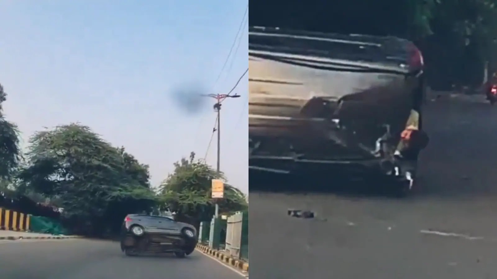 Delhi Driver Overtakes e‑Rickshaw, WagonR Overturns, Passenger Nearly Flung Out