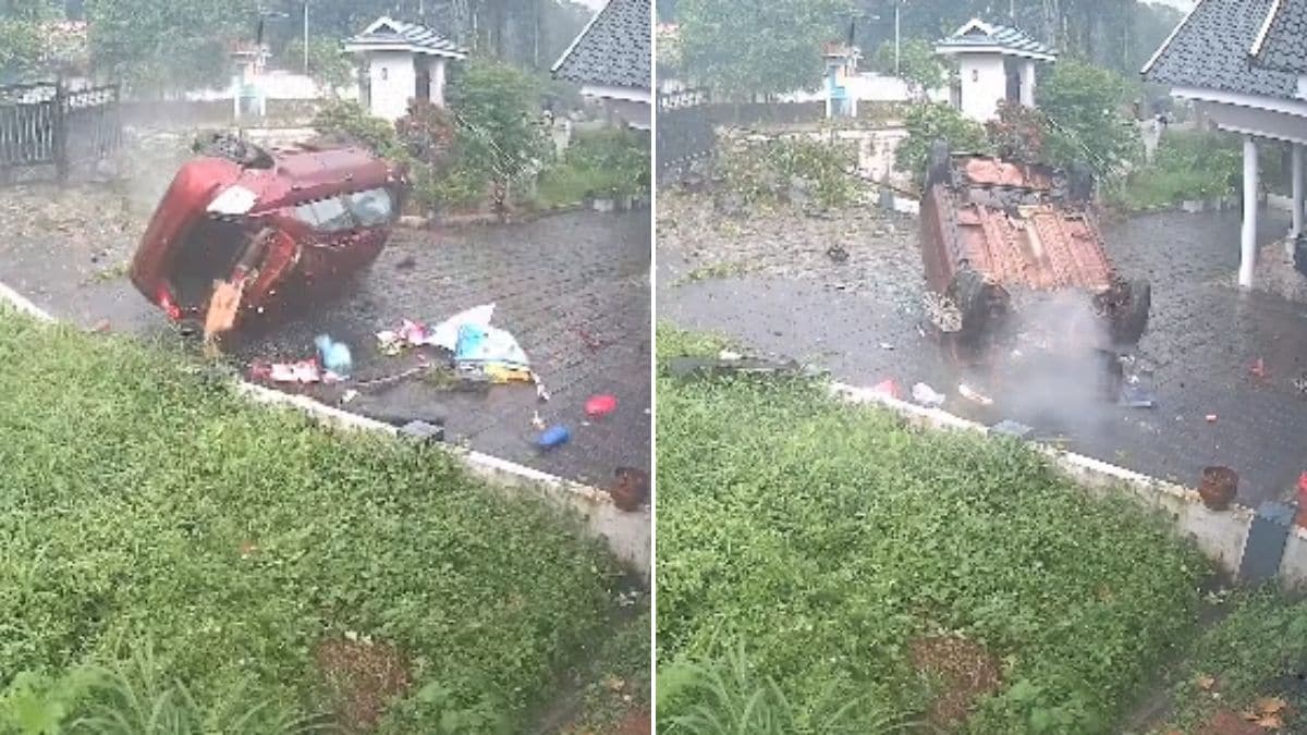 Red SUV Crashes Through Kerala Home's Wall, Flips Into Garden at 5 PM