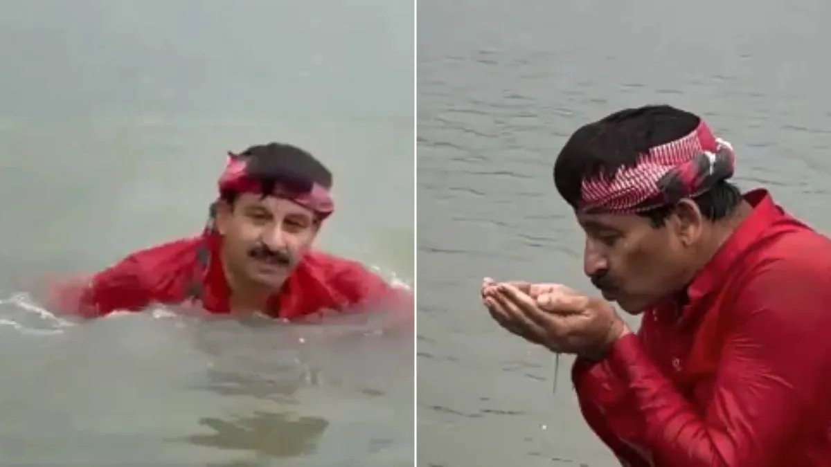 BJP MP Manoj Tiwari Dips in Yamuna, Claims It Is Now Half Clean After Clean‑up